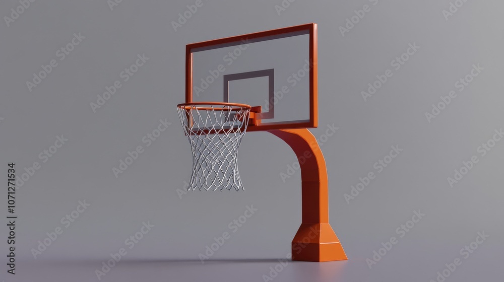 Orange Basketball Hoop with White Net on Grey Background