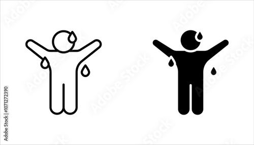 Sweating linear style icon set. Person sweating, drops of sweat on body. vector illustration on white background