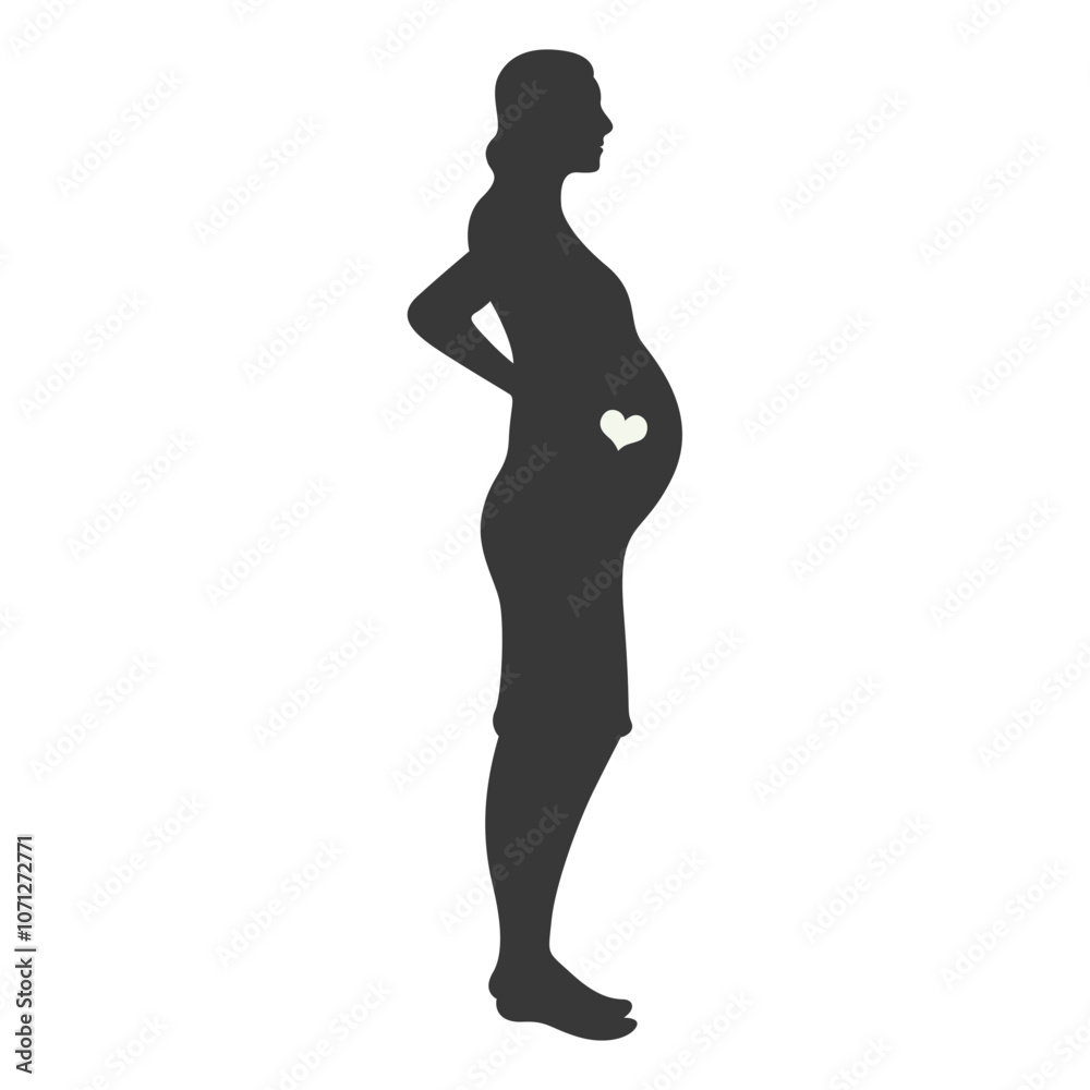 Pregnant Mom Silhouette Isolated on White Background. Black and White Vector Illustration. Pregnant Mom Silhouette Isolated on White Background. Black and White Vector Illustration.