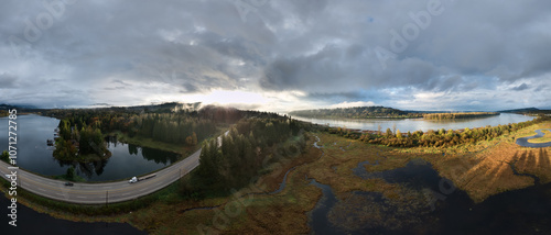 Scenic Aerial View of Fraser Valley in British Columbia, Canada