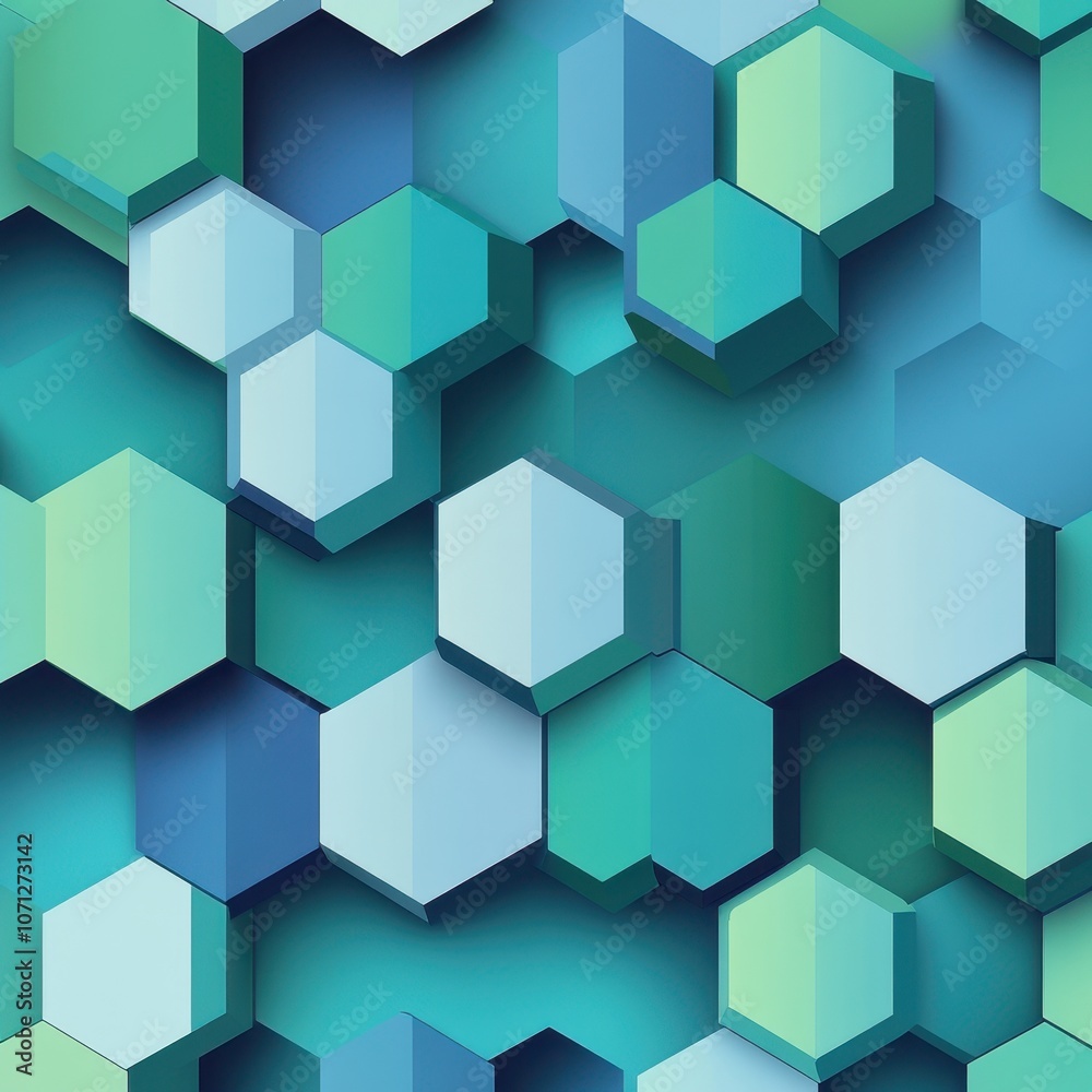 Abstract Geometric Pattern with Green and Blue Hexagons - 3D Background Texture. Abstract Geometric Pattern with Green and Blue Hexagons - 3D Background Texture.