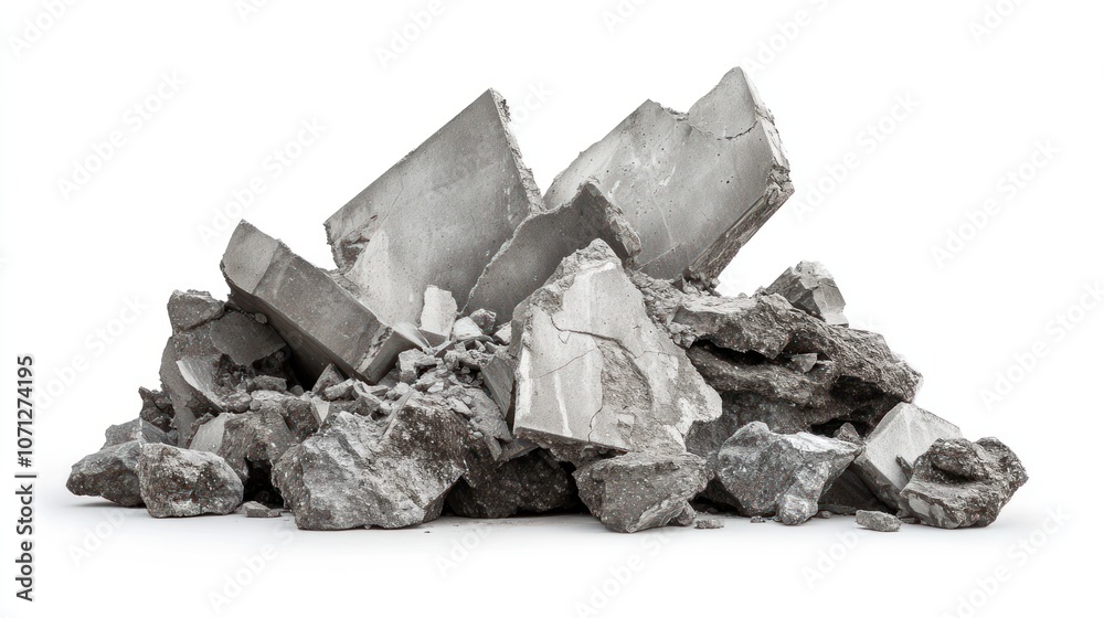 A pile of broken concrete and rock debris, possibly for construction or demolition purposes. A pile of broken concrete and rock debris, possibly for construction or demolition purposes.