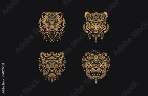 Mayan jaguar totem logo design vector 