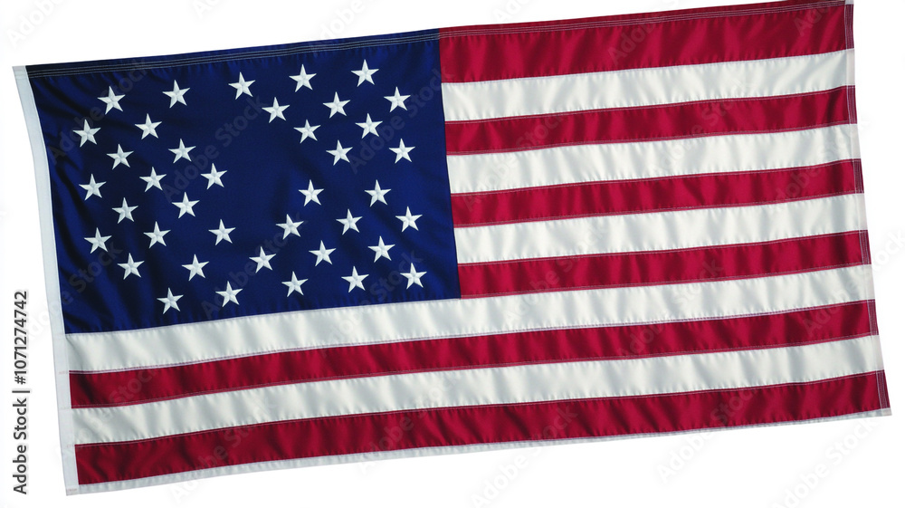 Fototapeta premium United States flag waving under bright sunlight in a clear blue sky