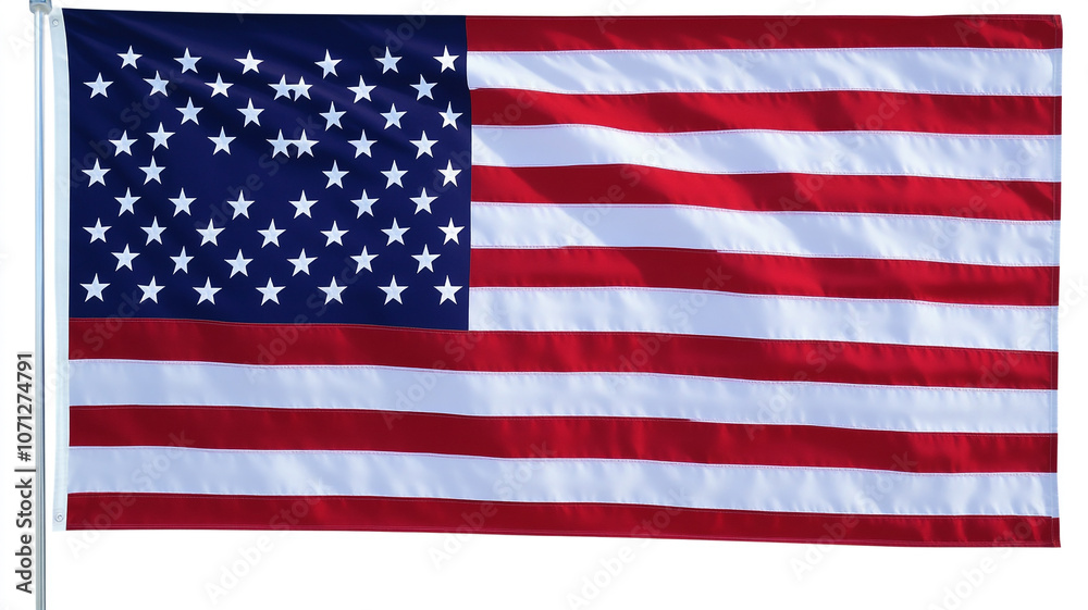 A United States flag waving gently in the breeze against a clear blue sky during daytime A United States flag waving gently in the breeze against a clear blue sky during daytime