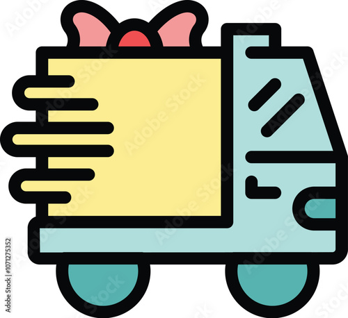Simple icon of a delivery truck carrying a gift box, perfect for representing fast and reliable shipping services