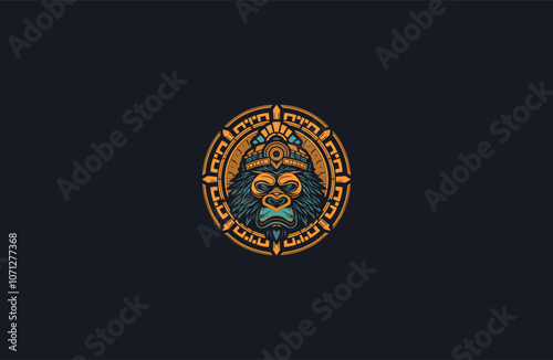 Mayan gorilla totem logo design vector