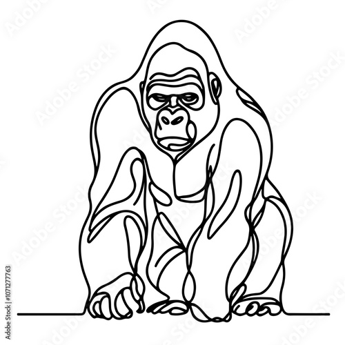 gorilla one line art continuous vector png illustration, isolated on transparent background