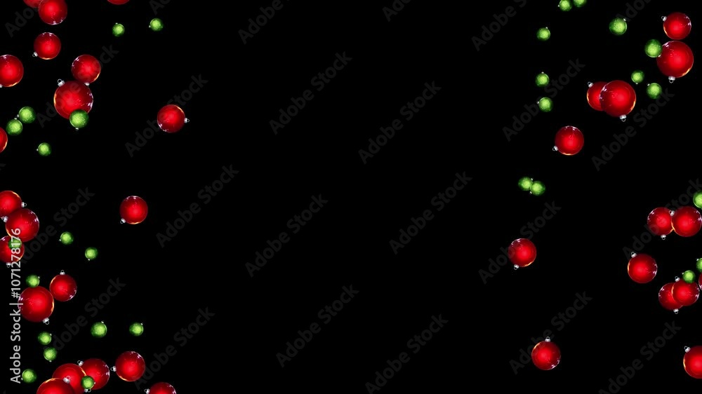 Colorful Christmas ornaments falling over black background. Christmas Balls overlay, green screen, alpha effect -4k Seamless Loop