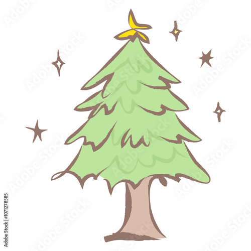Christmas tree png sticker, pastel doodle in aesthetic design on transparent background