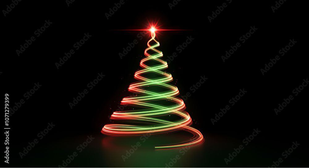 A vibrant, modern Christmas tree formed by swirling neon lights glowing against a dark background, creating a festive, minimalist holiday look. generative ai A vibrant, modern Christmas tree formed by swirling neon lights glowing against a dark background, creating a festive, minimalist holiday look. generative ai
