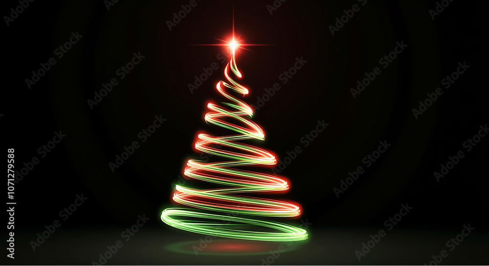 A vibrant, modern Christmas tree formed by swirling neon lights glowing against a dark background, creating a festive, minimalist holiday look. generative ai A vibrant, modern Christmas tree formed by swirling neon lights glowing against a dark background, creating a festive, minimalist holiday look. generative ai
