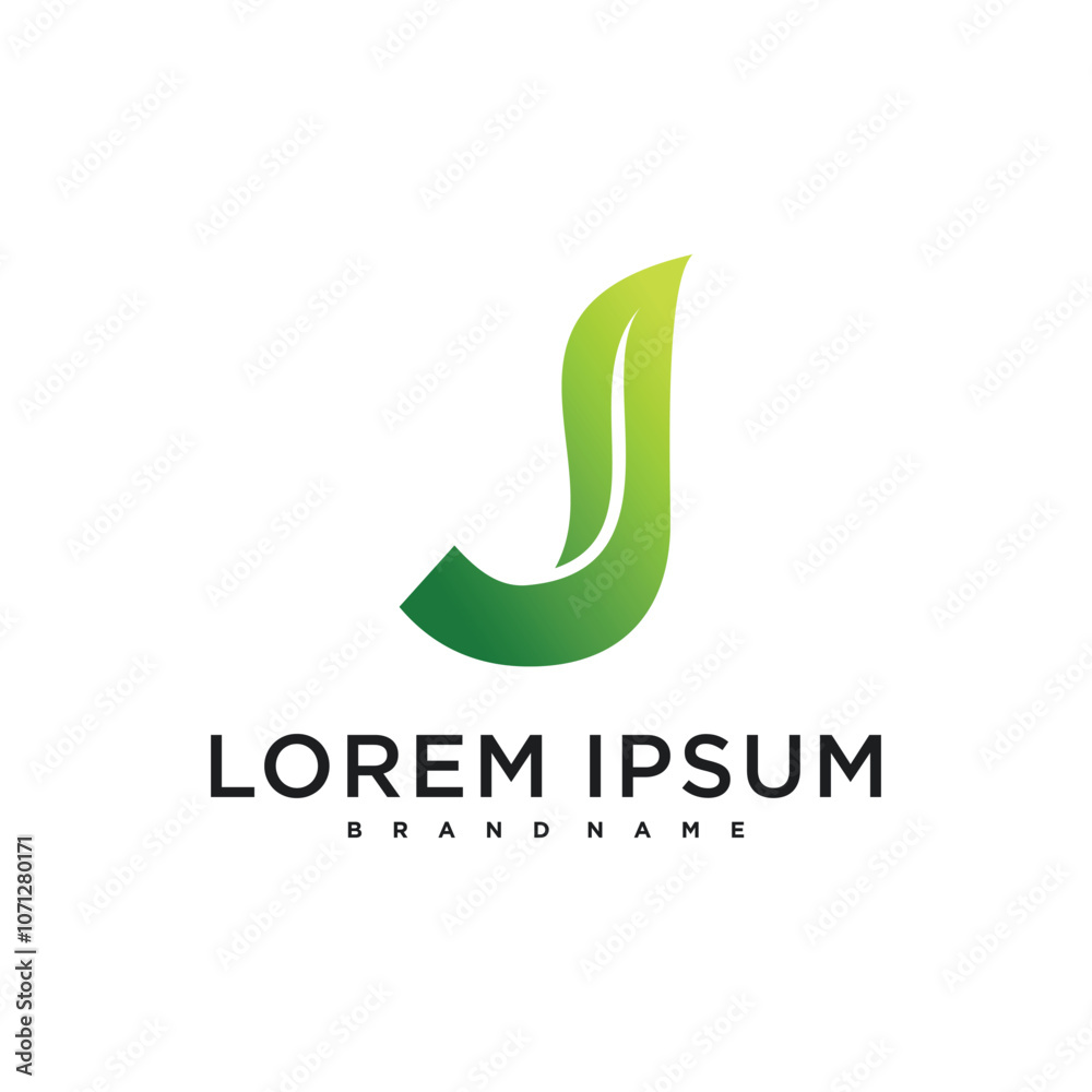 Fototapeta premium Abstract initial letter J and leaf logo design. Premium Vector