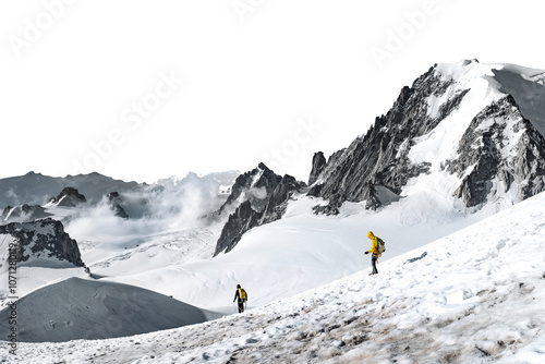 PNG Winter hiking, snowy mountains border, transparent background photo