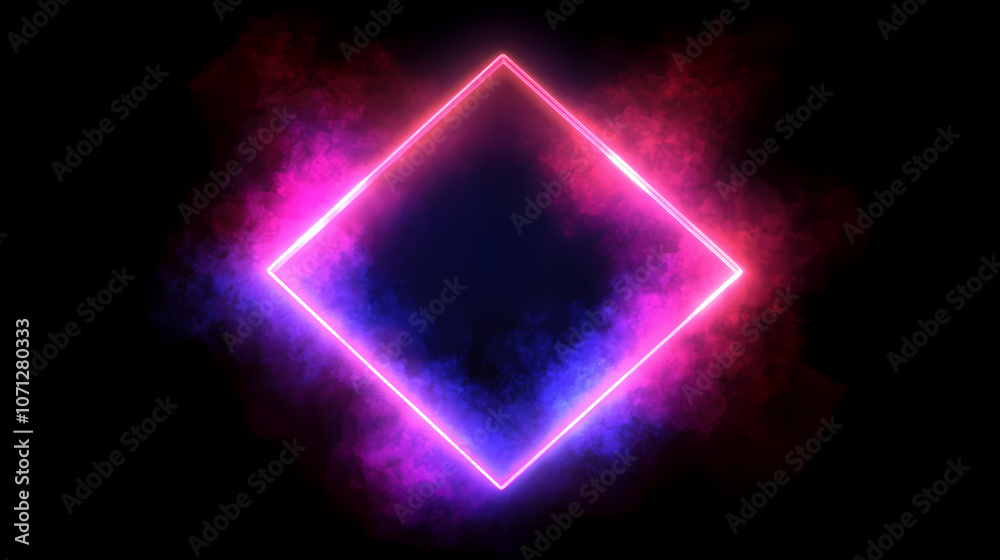 Neon glowing square, mist , smoke, on a darck background, generative ai. Glowing. Illustration Neon glowing square, mist , smoke, on a darck background, generative ai. Glowing. Illustration