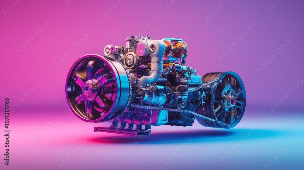 Fototapeta premium A stylized, futuristic engine showcasing intricate mechanical components and design.