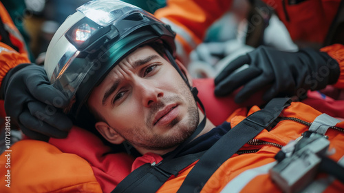 A paramedic volunteer team providing first aid at a large public event, ready to respond to emergencies as they arise. photo