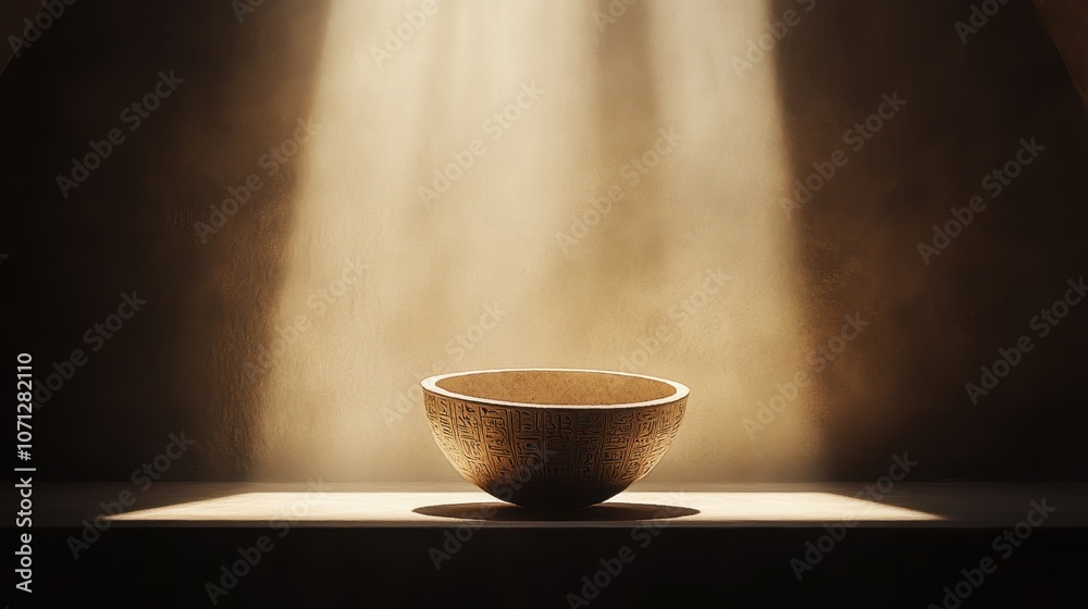 An Ancient Carved Bowl Illuminated by a Single Beam of Light An Ancient Carved Bowl Illuminated by a Single Beam of Light