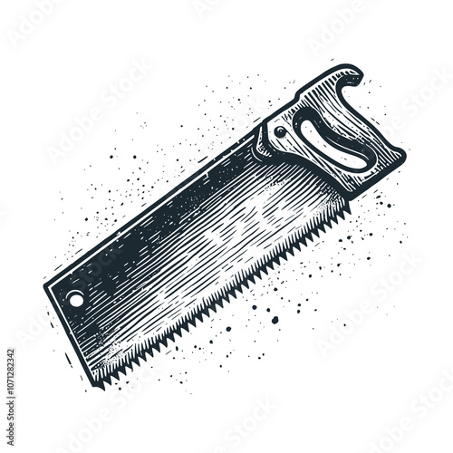 Wood saw. Black white vector illustration.