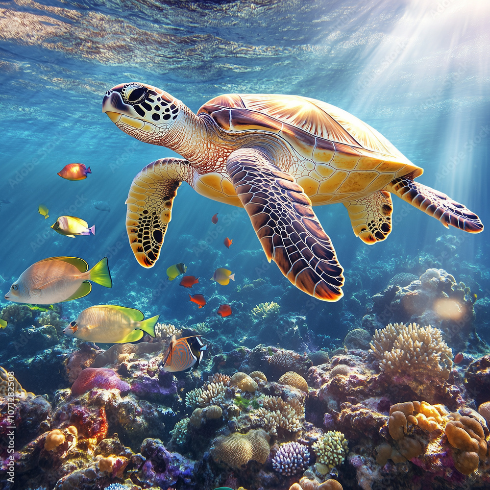 Fototapeta premium green sea turtle swimming