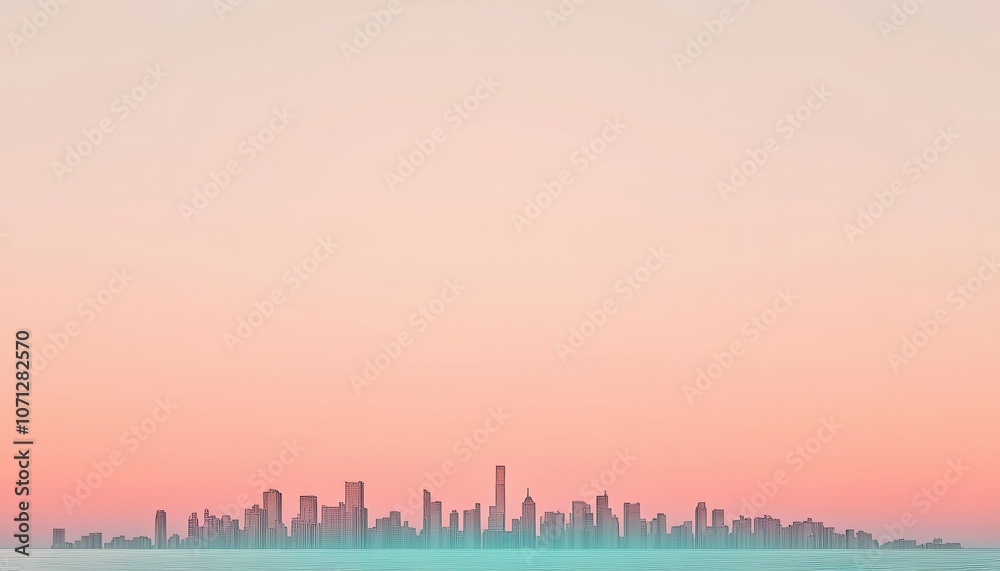 Obraz premium Minimalist Skyline of a City at Sunset
