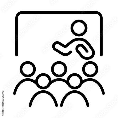 会社説明会のアイコン。シンプルな線画のベクターイラスト。