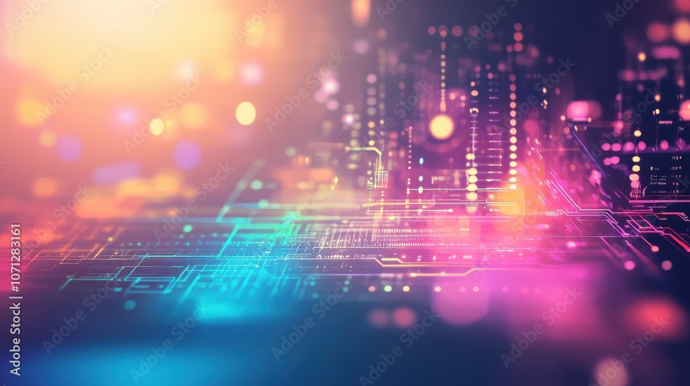 Abstract Circuit Board with Glowing Lines and Bokeh Lights Abstract Circuit Board with Glowing Lines and Bokeh Lights