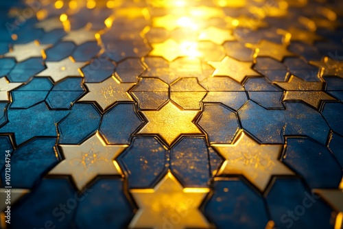 Beautiful Islamic geometric patterns in gold and Blue Textured Pattern Background