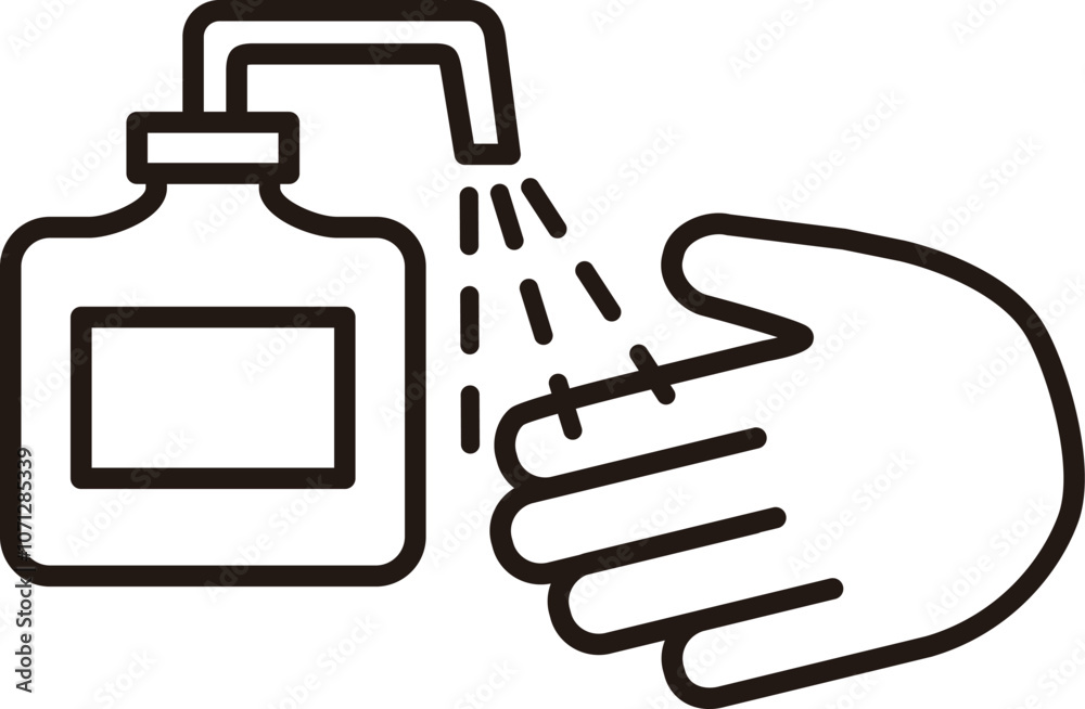 Fototapeta premium シンプルなアルコール消毒する手のイラスト(線画)