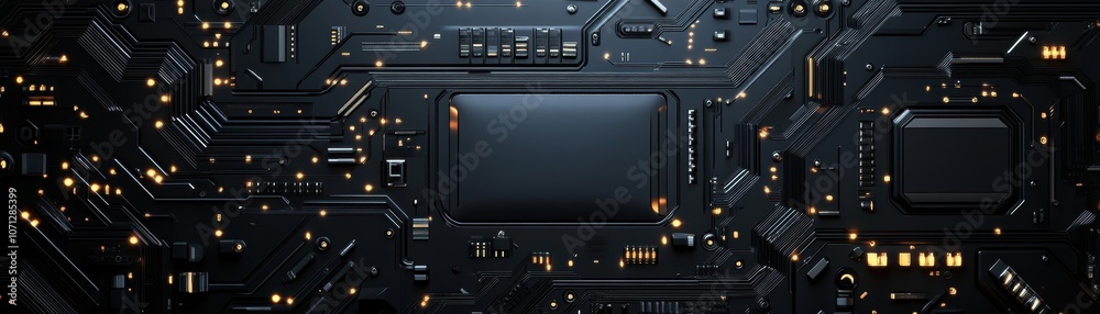 Futuristic Black Circuit Board with Glowing Elements Futuristic Black Circuit Board with Glowing Elements