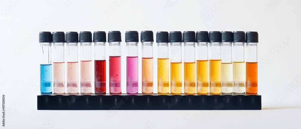 Chromatic Chemistry: A spectrum of color in test tubes. Precisely arranged, these vibrant liquids showcase the beauty of scientific experimentation. Chromatic Chemistry: A spectrum of color in test tubes. Precisely arranged, these vibrant liquids showcase the beauty of scientific experimentation.