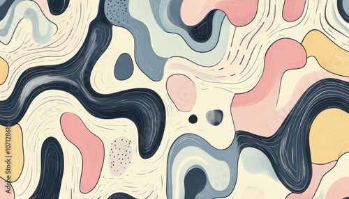 Abstract Art with Swirling Shapes and Neutral Colors