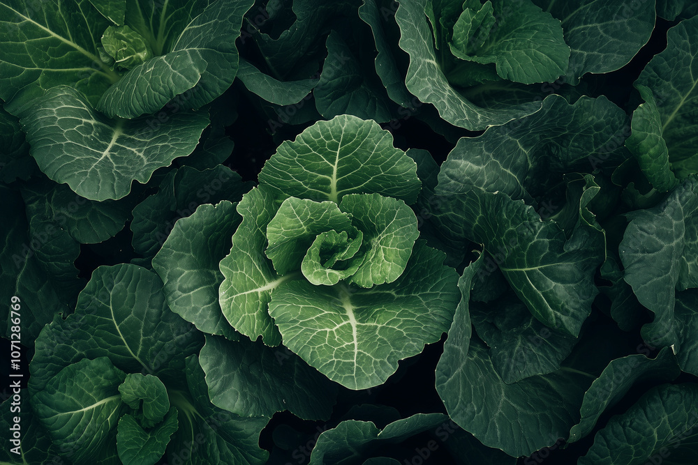 Obraz premium Top view of green leafy vegetables