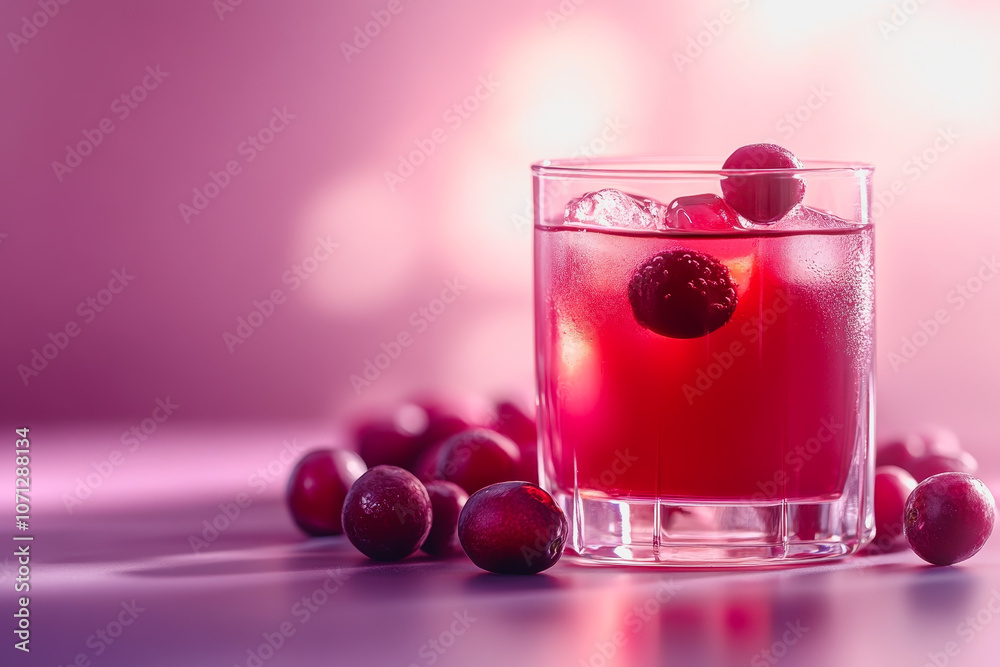 custom made wallpaper toronto digitalA vibrant glass of cranberry juice filled with ice and berries, elegantly presented on a smooth gradient background, perfect for highlighting fresh and healthy drink options.