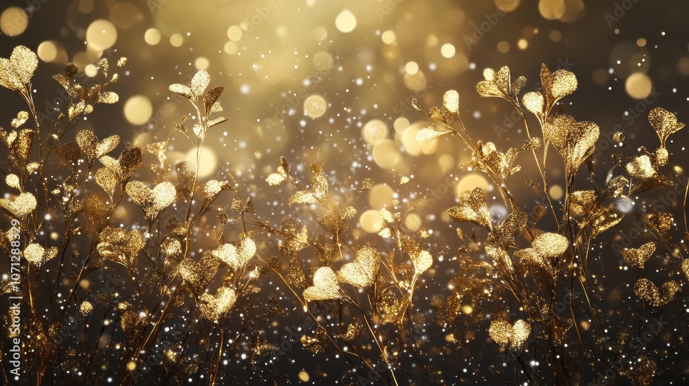 Fototapeta premium Golden Foliage with Sparkling Bokeh Lights