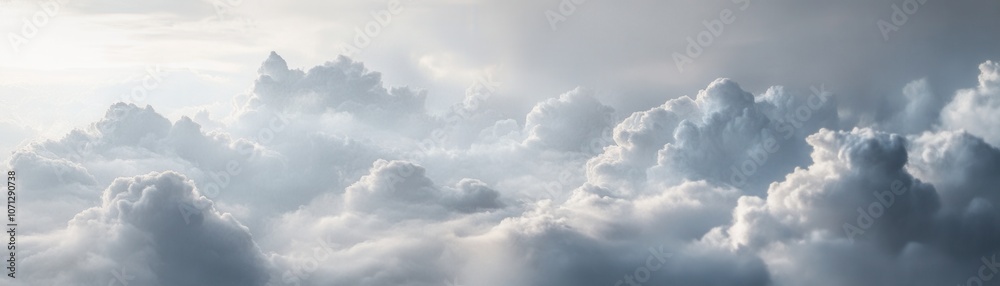 Fototapeta premium A Panoramic View of Fluffy White Clouds Against a Bright Sky