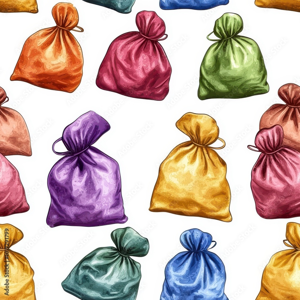 Colorful, seamless pattern of sandbags, lively and vibrant, isolated on white background. Colorful, seamless pattern of sandbags, lively and vibrant, isolated on white background.