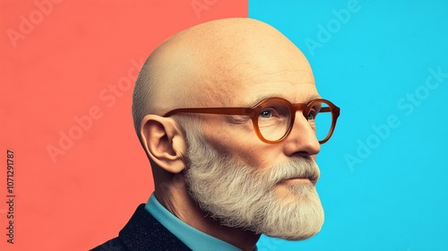 Thoughtful Portrait of a Mature Bald Man with Glasses photo