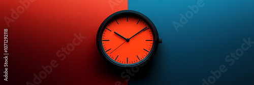 Wallpaper Mural A classic analog clock with black hands and an orange face against a red and blue background. Torontodigital.ca