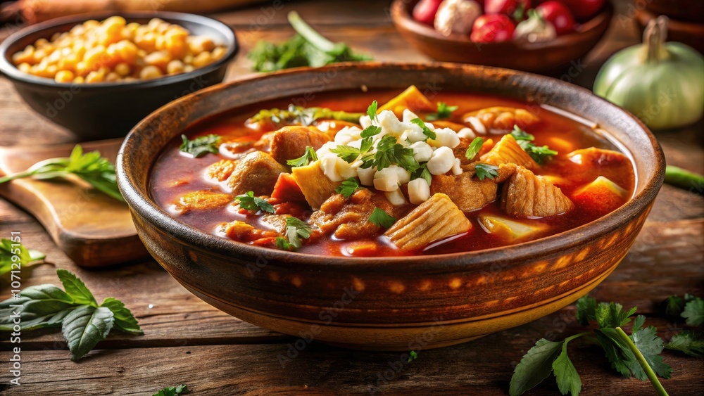 Steaming Bowl of Traditional Mexican Menudo Soup at Night - Comfort Food, Broth, Tripe, Hominy, Authentic Mexican Cuisine, Night Photography, Delicious Soup, Cozy Atmosphere, Food Photography Steaming Bowl of Traditional Mexican Menudo Soup at Night - Comfort Food, Broth, Tripe, Hominy, Authentic Mexican Cuisine, Night Photography, Delicious Soup, Cozy Atmosphere, Food Photography