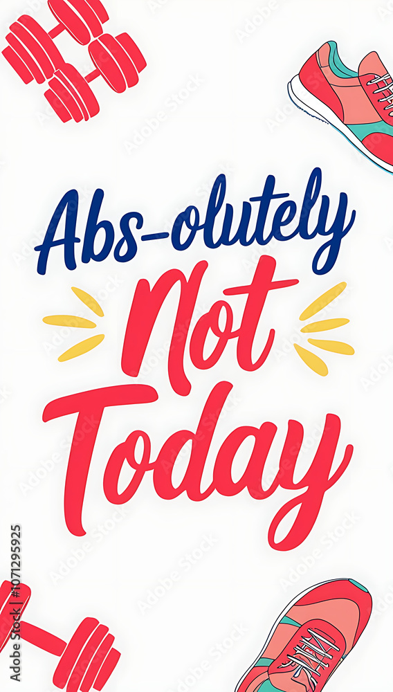 “Abs-olutely Not Today” in casual, fun typography, adding a humorous take on gym days. “Abs-olutely Not Today” in casual, fun typography, adding a humorous take on gym days.