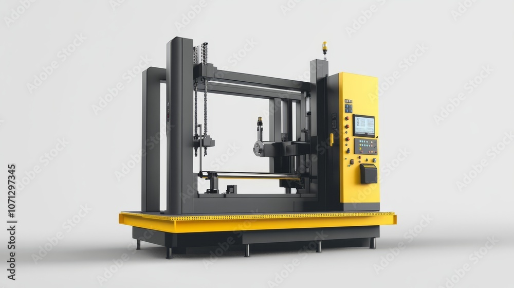 Industrial 3D Printer: A close-up view of a modern 3D printer, showcasing its sleek design and intricate details. The printer is depicted against a clean background. Industrial 3D Printer: A close-up view of a modern 3D printer, showcasing its sleek design and intricate details. The printer is depicted against a clean background.
