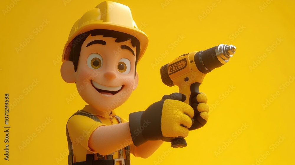 Cheerful Cartoon Electrician Character with Safety Gloves Cheerful Cartoon Electrician Character with Safety Gloves