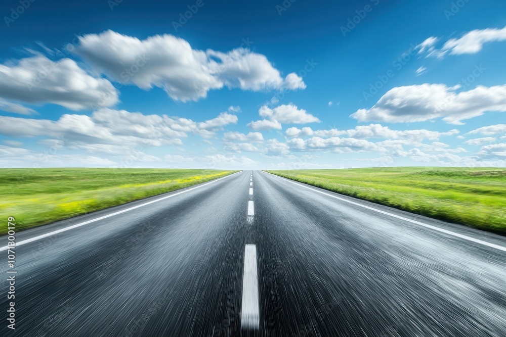 Blurred Road Racing into the Horizon with Glowing Sky Blurred Road Racing into the Horizon with Glowing Sky