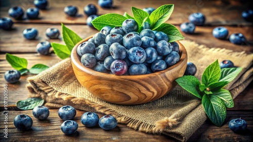 Vintage Style Photography of Freshly Picked Blueberries in Rustic Setting, Emphasizing Natural Beauty and Organic Farming, Perfect for Food Lovers and Health Enthusiasts