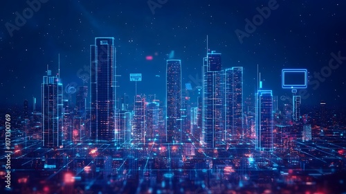 Wallpaper Mural a hyperconnected city or industry driven by 5G networks, with high-speed, low-latency connections enabling IoT devices to interact in real time Torontodigital.ca