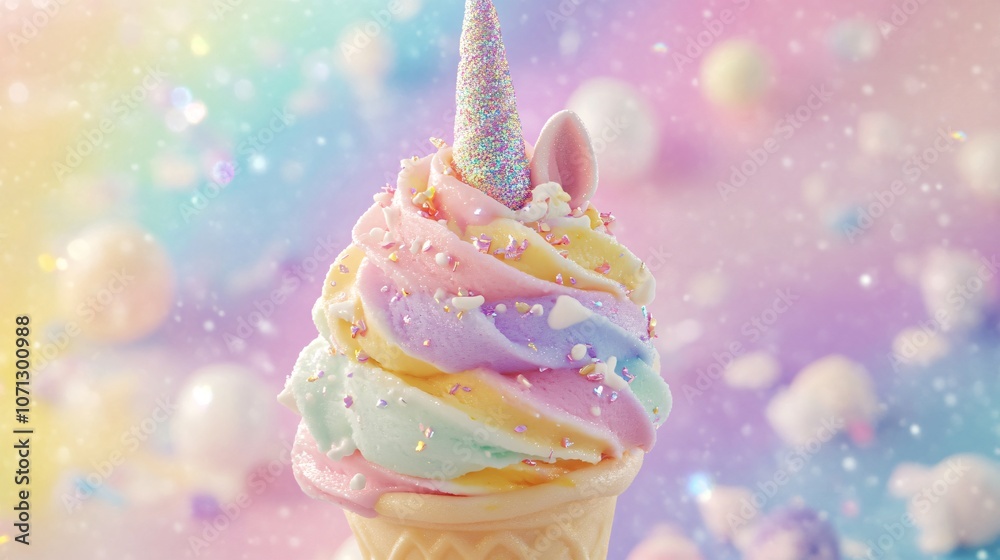 Magical Unicorn Ice Cream Cone with Rainbow Sprinkles Magical Unicorn Ice Cream Cone with Rainbow Sprinkles