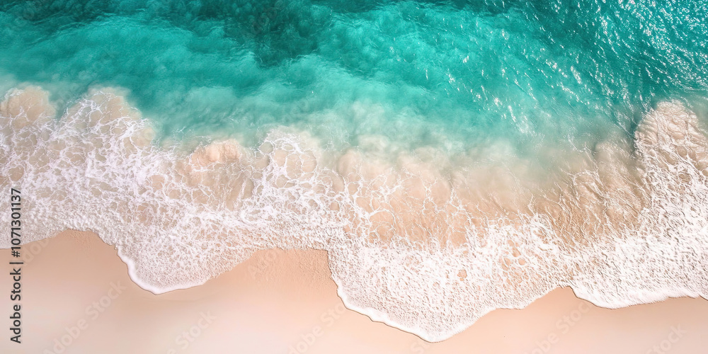 Obraz premium Drone photograph of tropical sea sand beach, Aerial shot shoreline coastline photographs, turquoise water white sands, bird's eye view survey