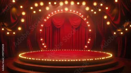 Stage with Red Curtains and Lights