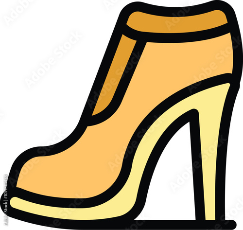 Woman's yellow boot with high heels is being presented on a white background